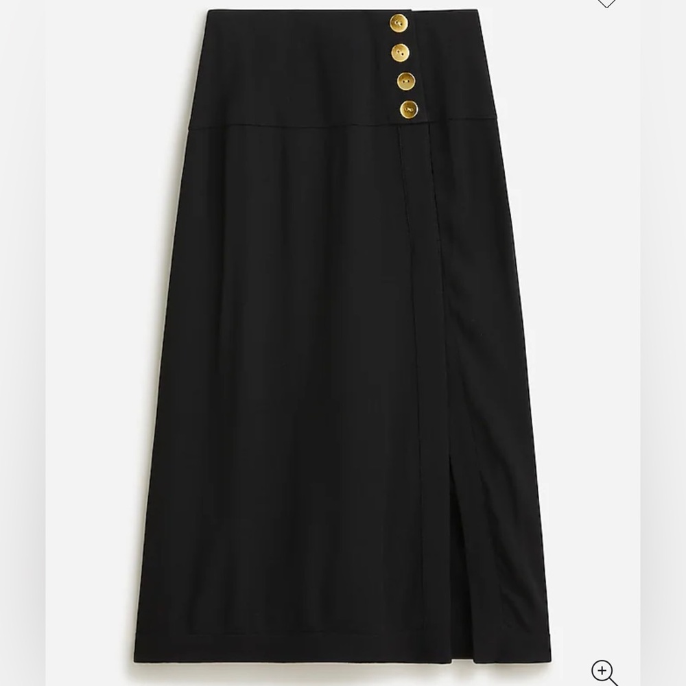 NWT J Crew Womens Size 6 Side-Slit Long Skirt Crepe Midi Black Gold Buttons Chic
